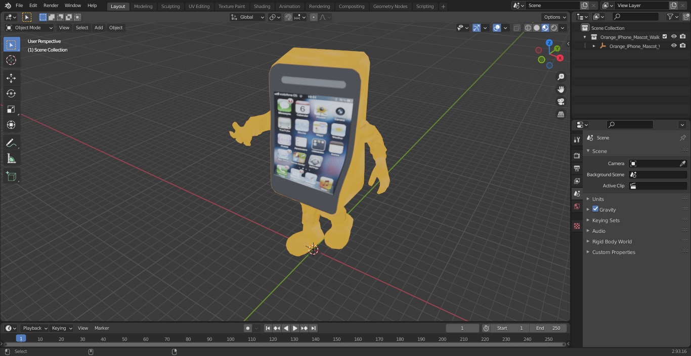 3D Orange IPhone Mascot Walking model