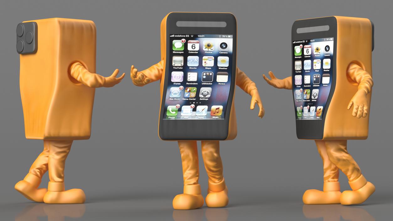 3D Orange IPhone Mascot Walking model