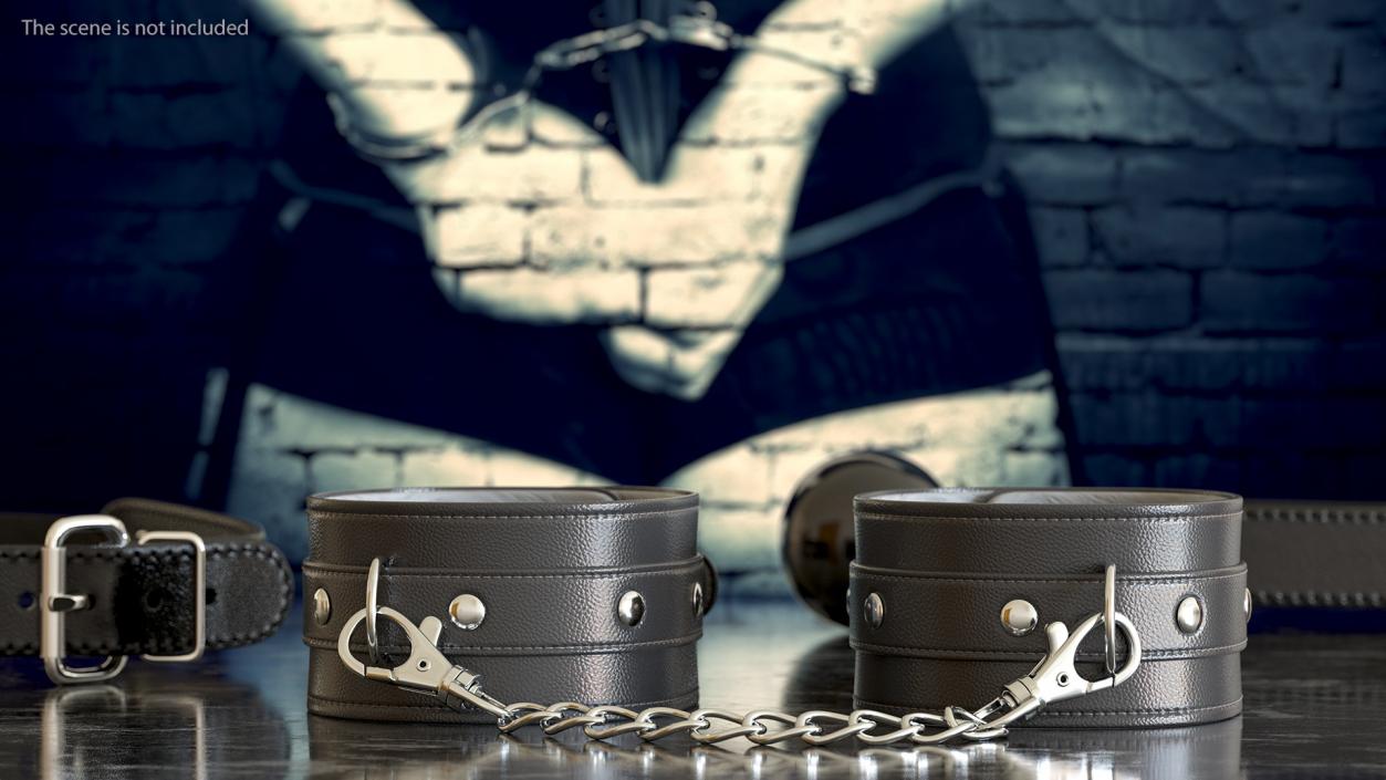 3D Leather Handcuffs Black model