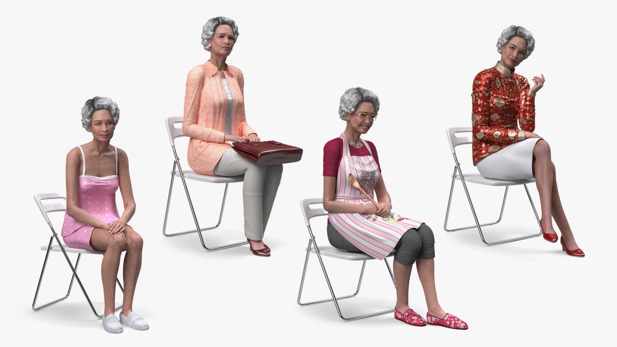 Asian Old Ladies Sitting Collection 2 3D