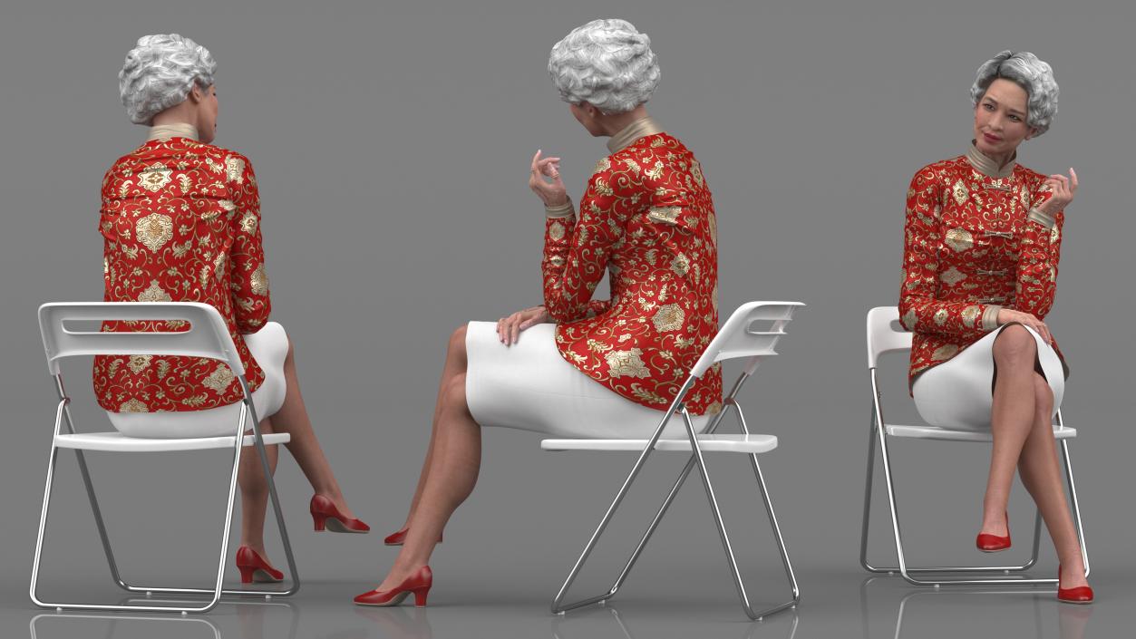 Asian Old Ladies Sitting Collection 2 3D