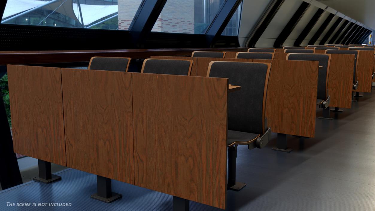 3D Auditorium Chairs And Tables Dark Wood Soft model