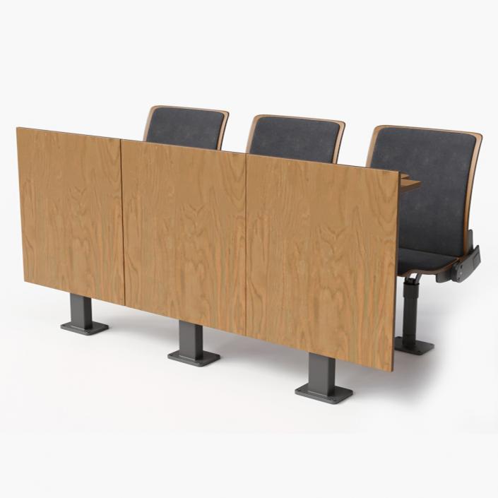 3D Auditorium Chairs And Tables Dark Wood Soft model