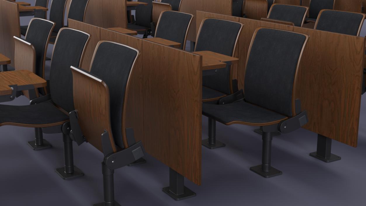 3D Auditorium Chairs And Tables Dark Wood Soft model