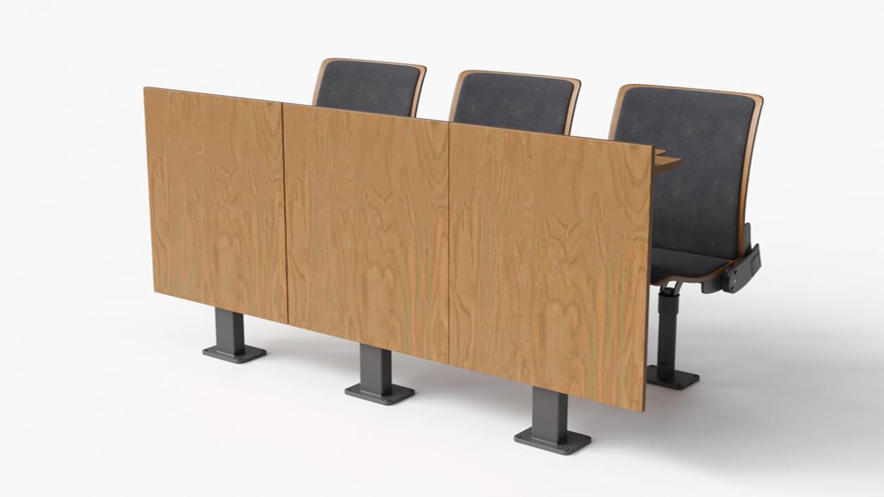 3D Auditorium Chairs And Tables Dark Wood Soft model