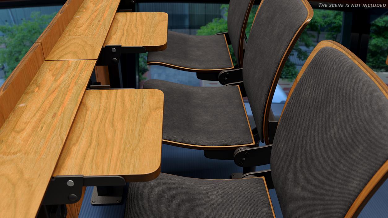 3D Auditorium Chairs And Tables Dark Wood Soft model