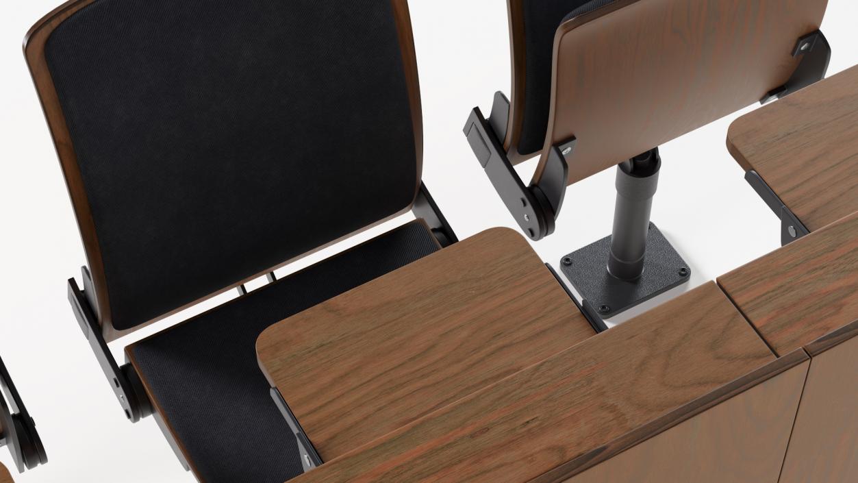 3D Auditorium Chairs And Tables Dark Wood Soft model