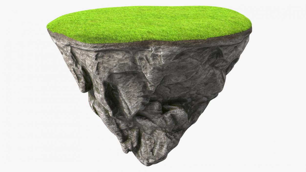 3D model Rock Round Cross Section with Green Grass Fur