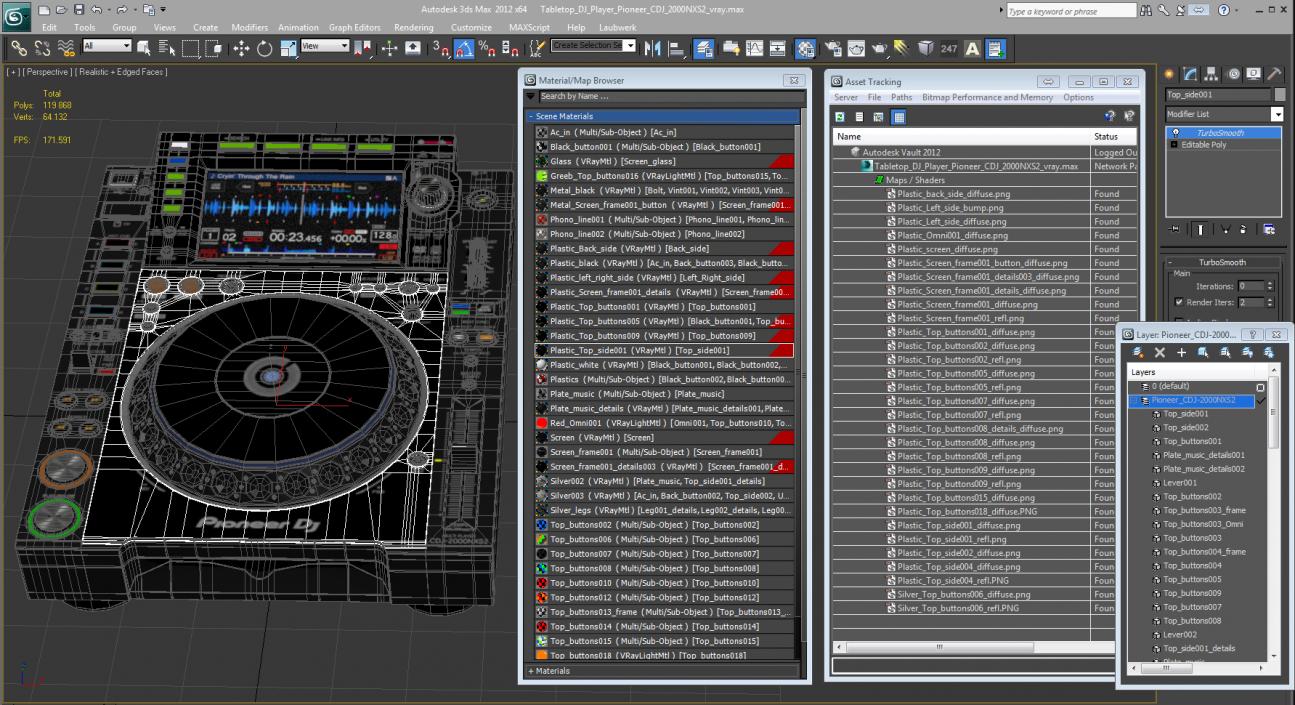 Tabletop DJ Player Pioneer CDJ 2000NXS2 3D model