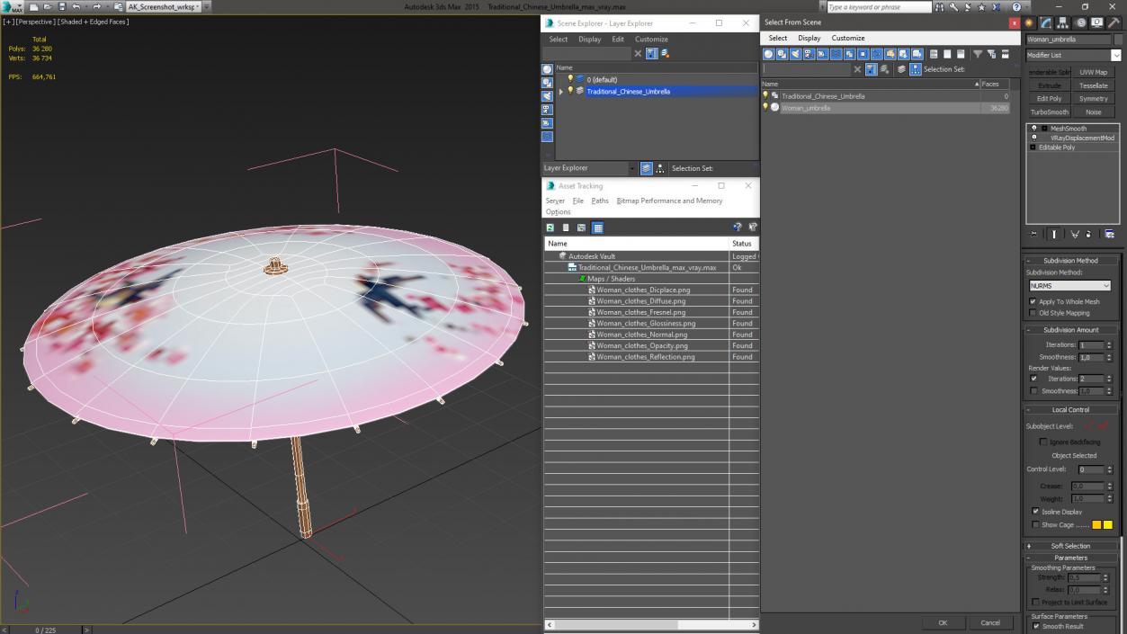 3D Traditional Chinese Umbrella model