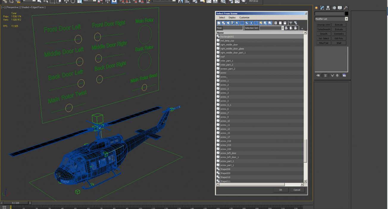 3D Military Utility Helicopter Bell UH-1 Iroquois Rigged model