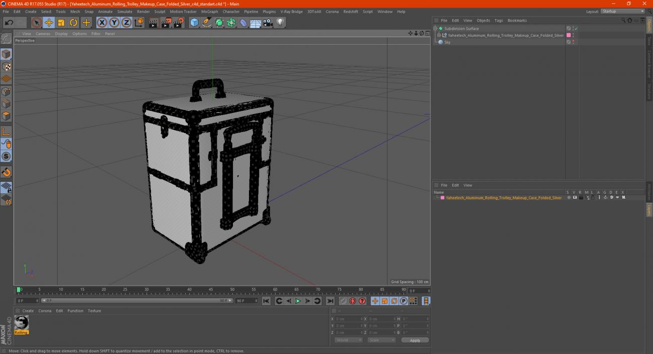 3D model Yaheetech Aluminum Rolling Trolley Makeup Case Folded Silver
