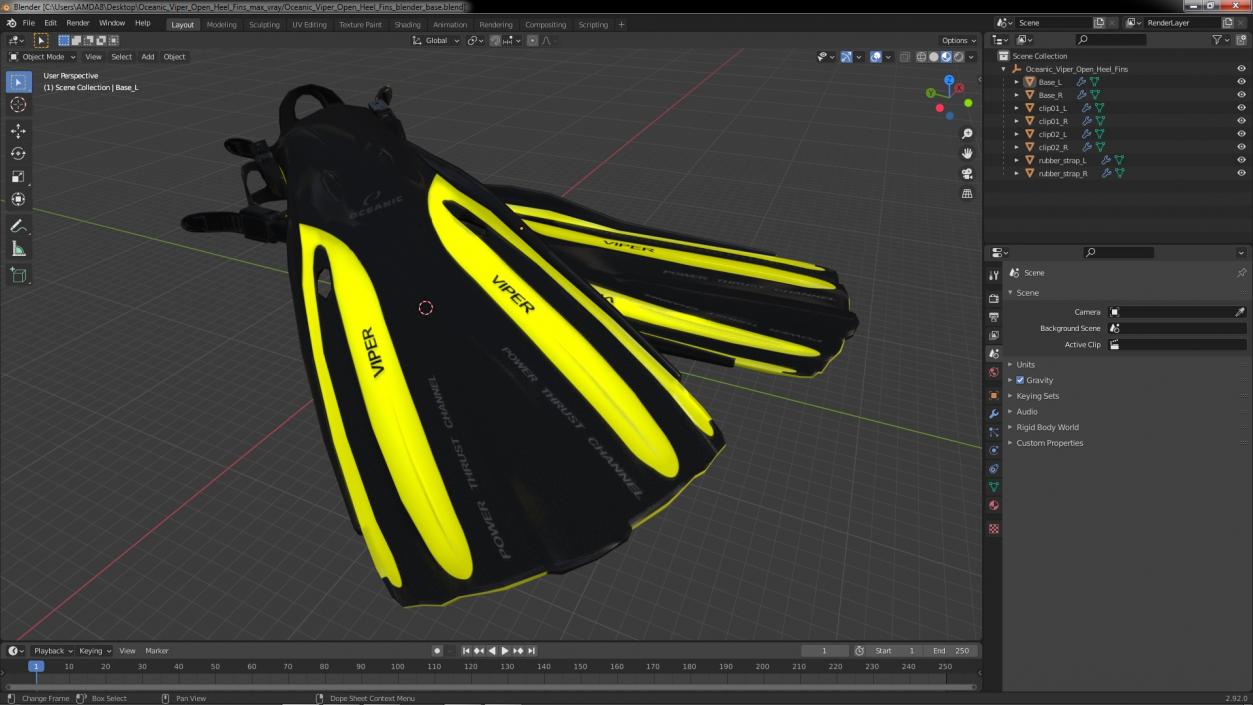 3D Oceanic Viper Open Heel Fins model