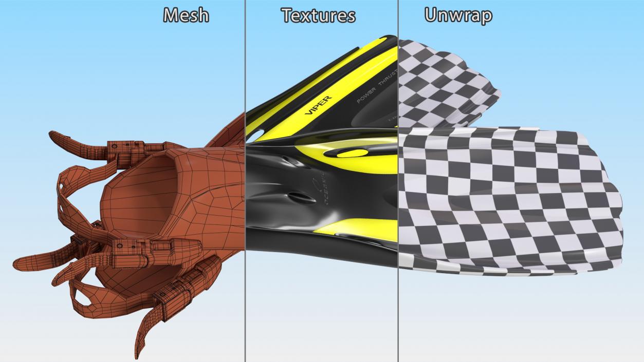 3D Oceanic Viper Open Heel Fins model