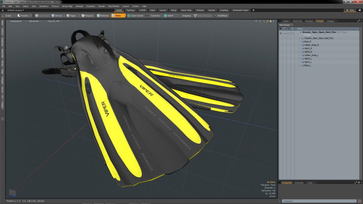 3D Oceanic Viper Open Heel Fins model