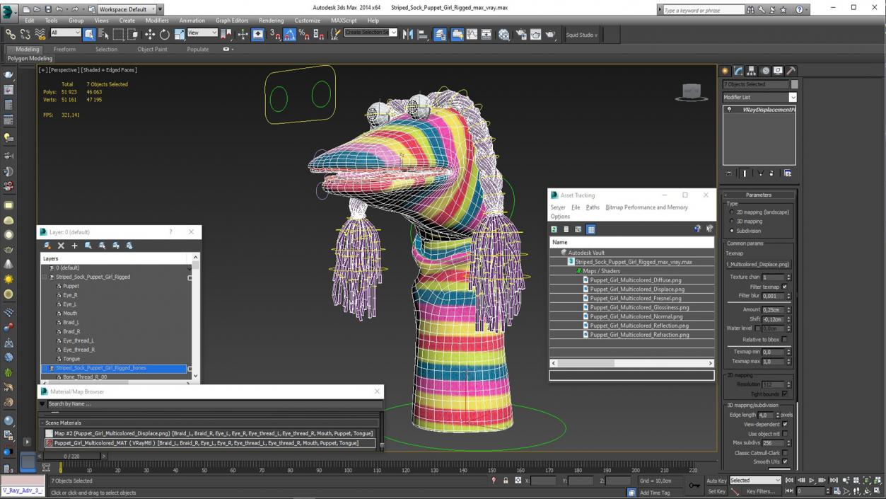 3D model Striped Sock Puppet Girl Rigged for Maya