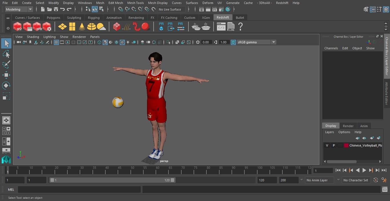 Chinese Volleyball Player T-Pose 3D