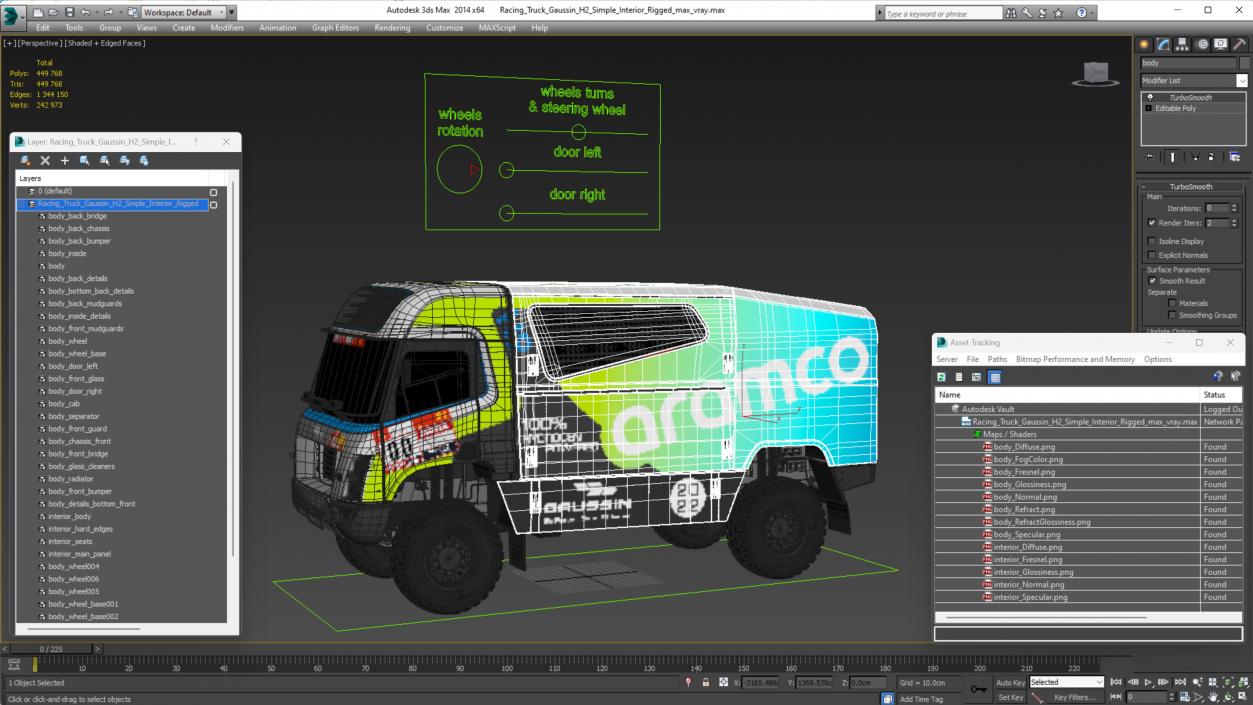 3D model Racing Truck Gaussin H2 Simple Interior Rigged for Maya