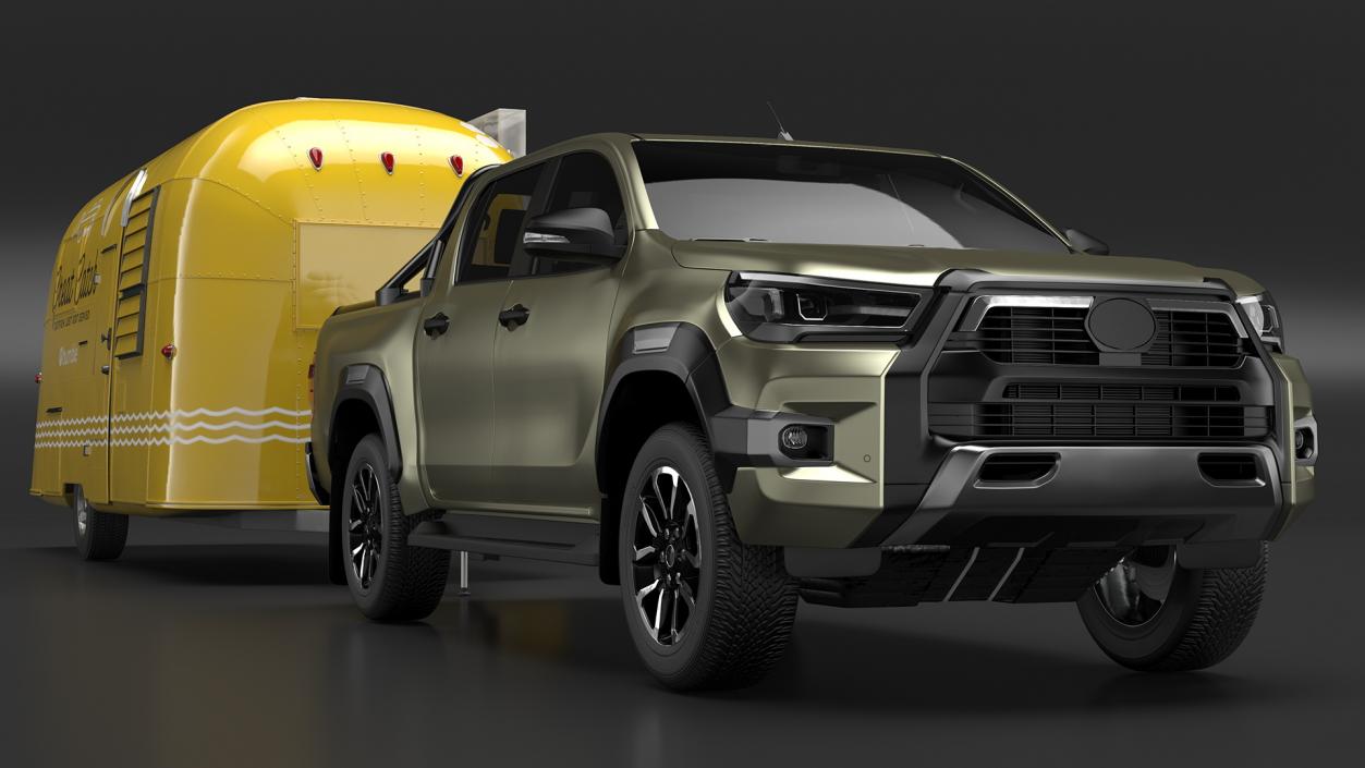 Mobile Food Trailer with Pickup Truck 3D