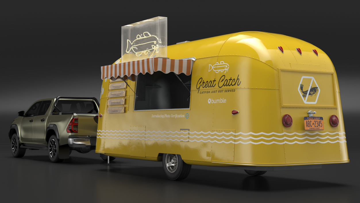 Mobile Food Trailer with Pickup Truck 3D