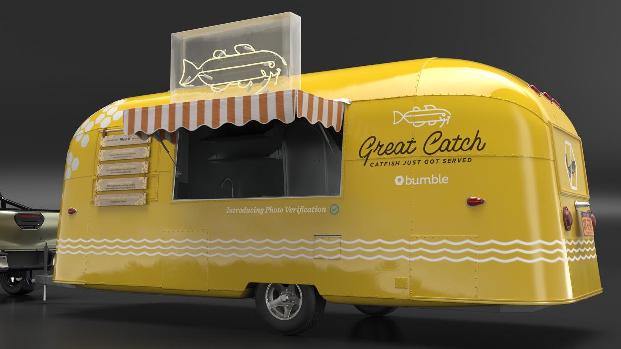 Mobile Food Trailer with Pickup Truck 3D