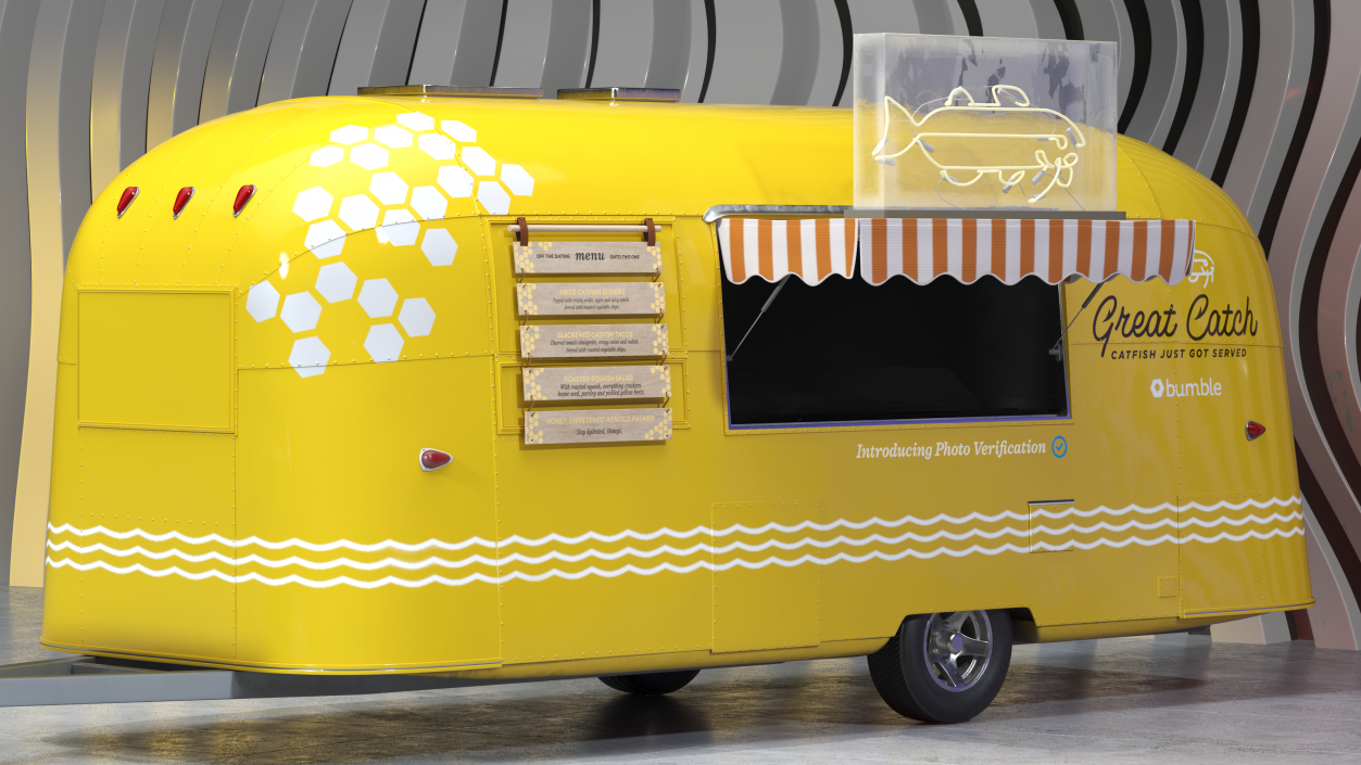 Mobile Food Trailer with Pickup Truck 3D