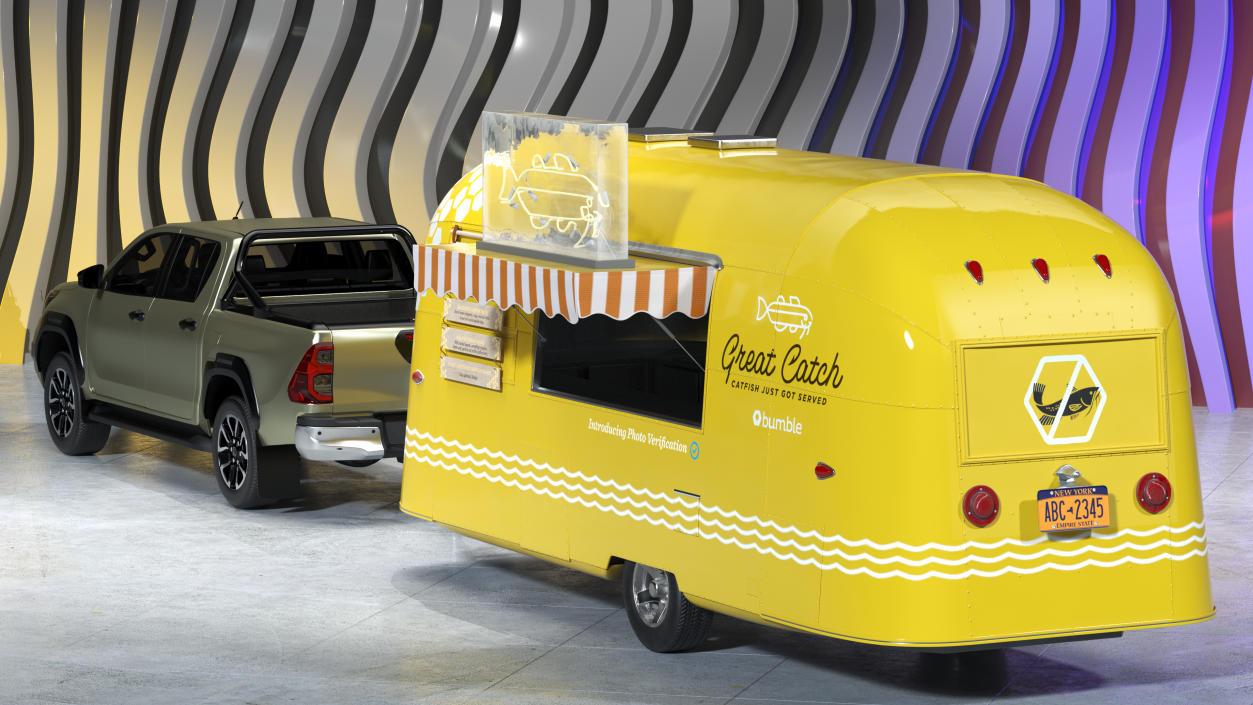 Mobile Food Trailer with Pickup Truck 3D