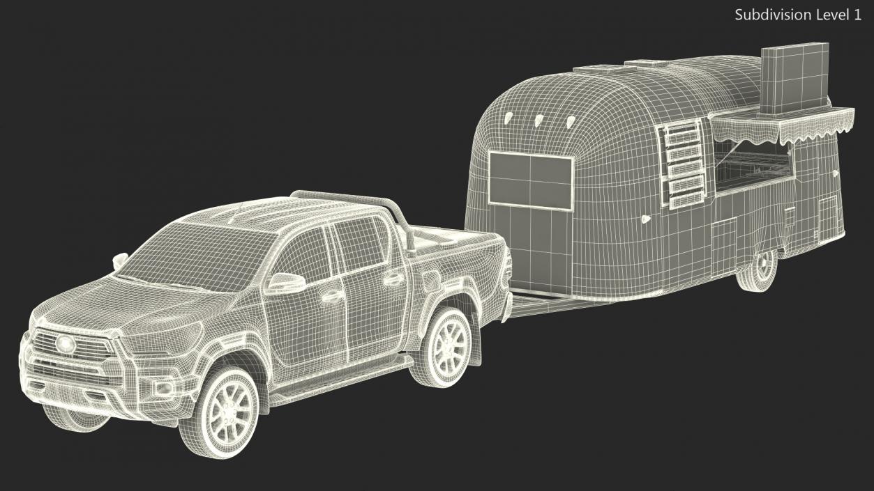 Mobile Food Trailer with Pickup Truck 3D