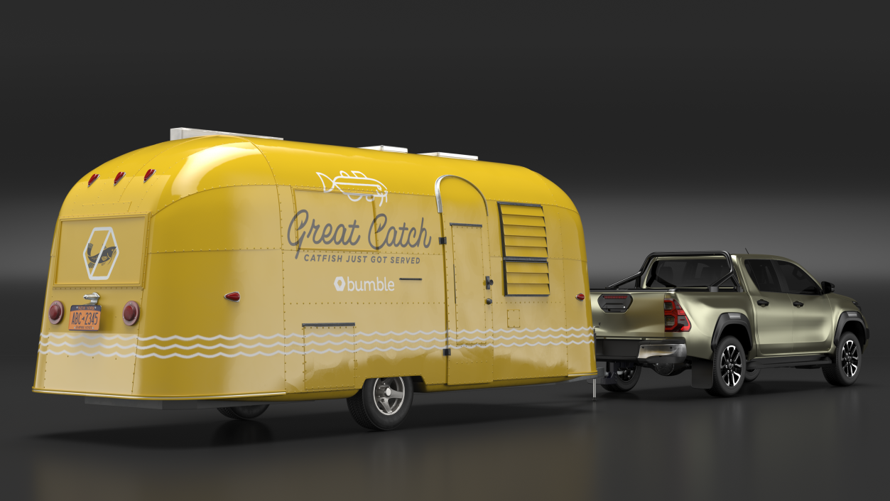 Mobile Food Trailer with Pickup Truck 3D