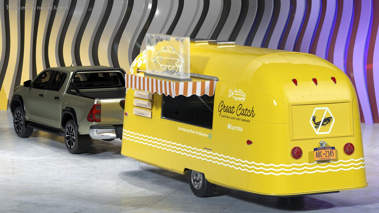 Mobile Food Trailer with Pickup Truck 3D