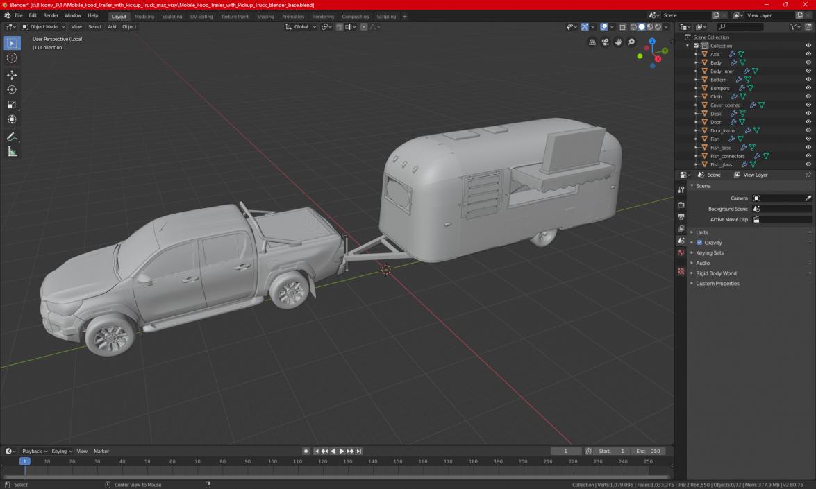 Mobile Food Trailer with Pickup Truck 3D