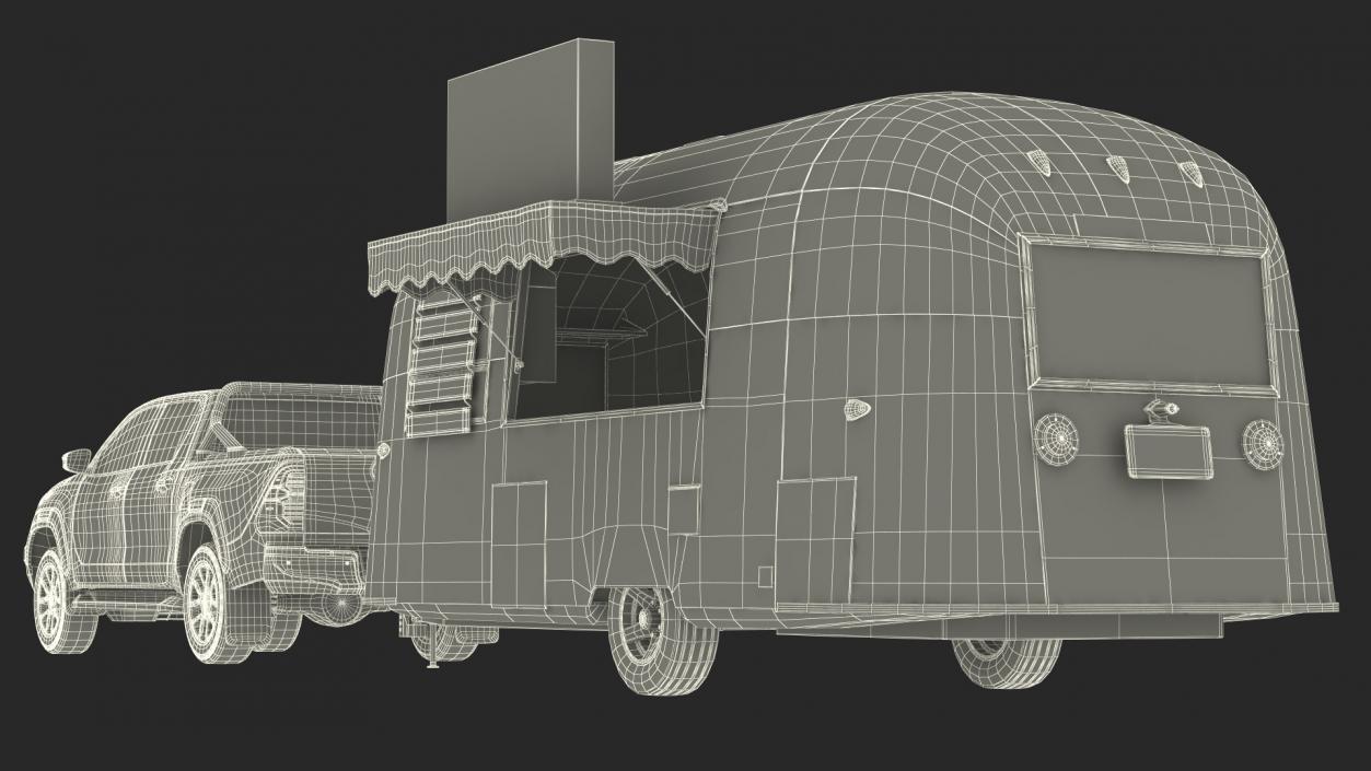 Mobile Food Trailer with Pickup Truck 3D