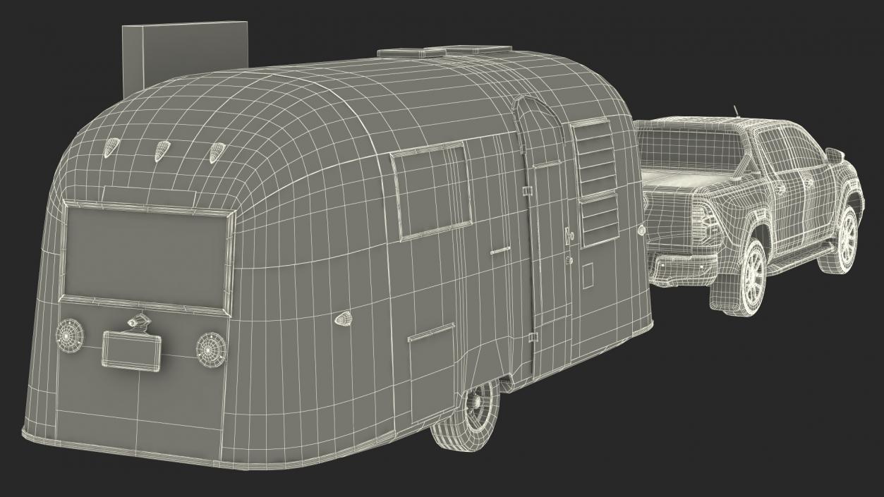 Mobile Food Trailer with Pickup Truck 3D