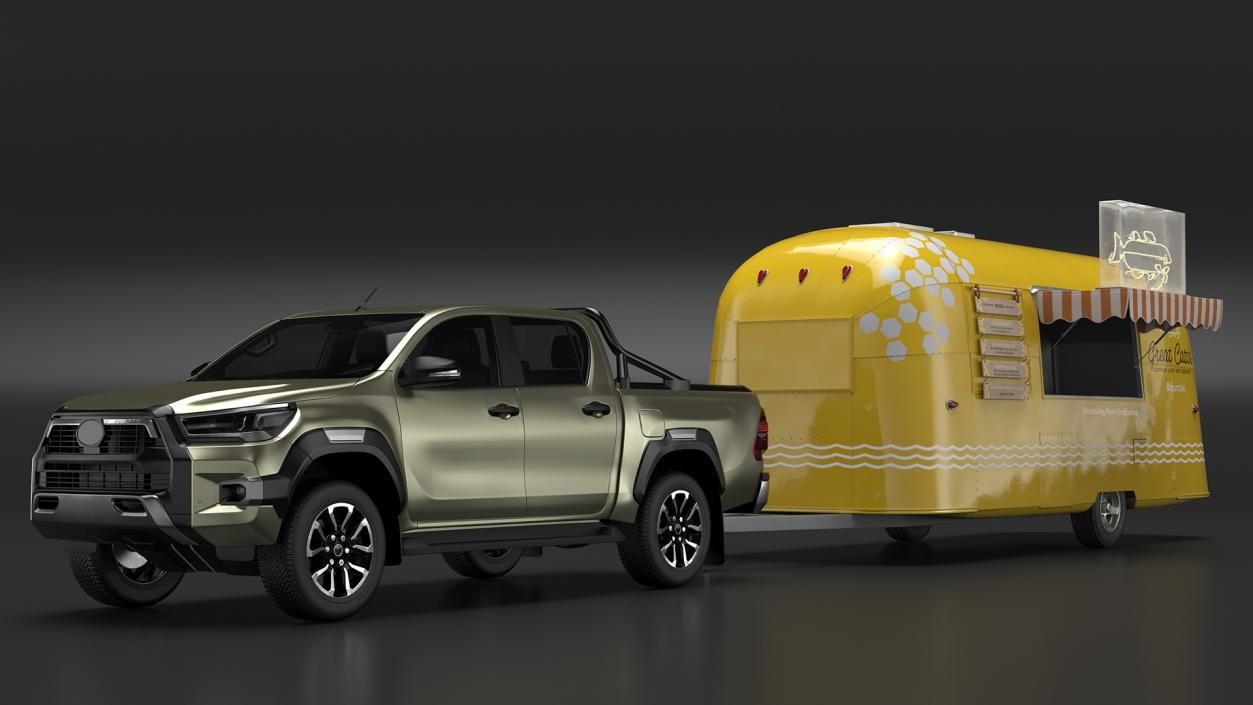 Mobile Food Trailer with Pickup Truck 3D