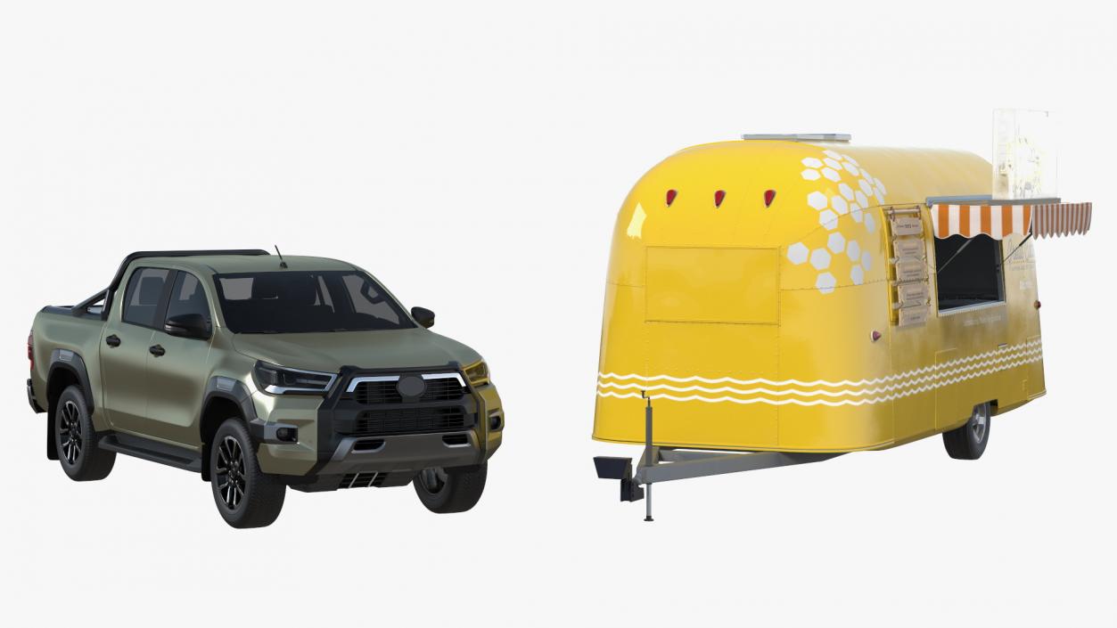 Mobile Food Trailer with Pickup Truck 3D