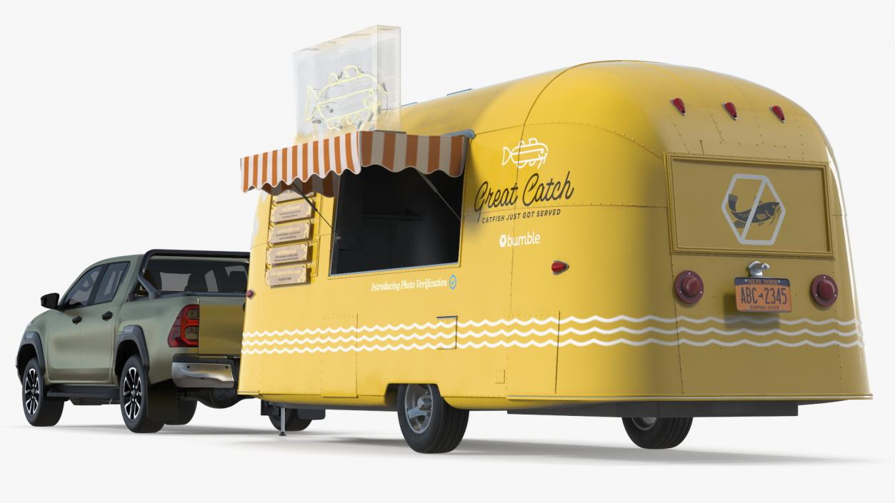 Mobile Food Trailer with Pickup Truck 3D