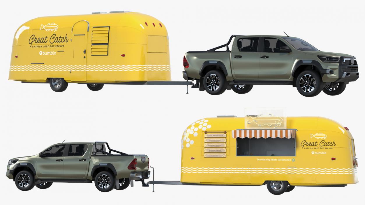 Mobile Food Trailer with Pickup Truck 3D