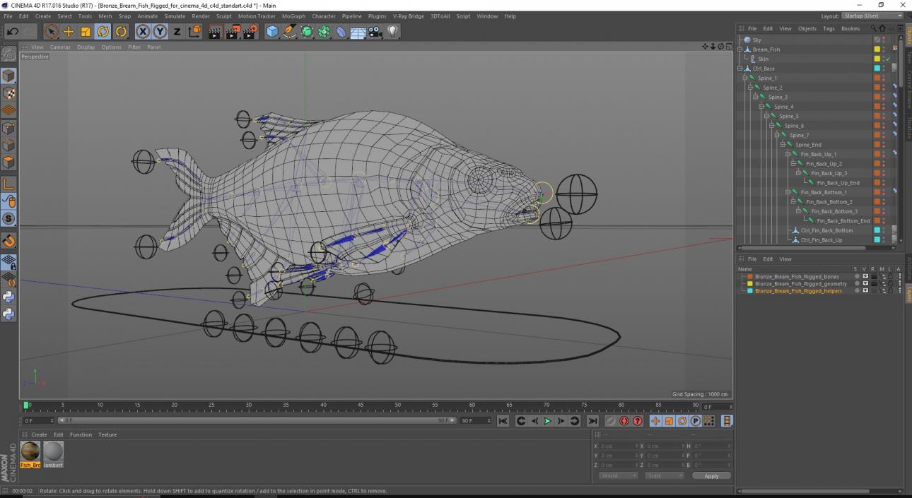 3D Bronze Bream Fish Rigged for Cinema 4D model