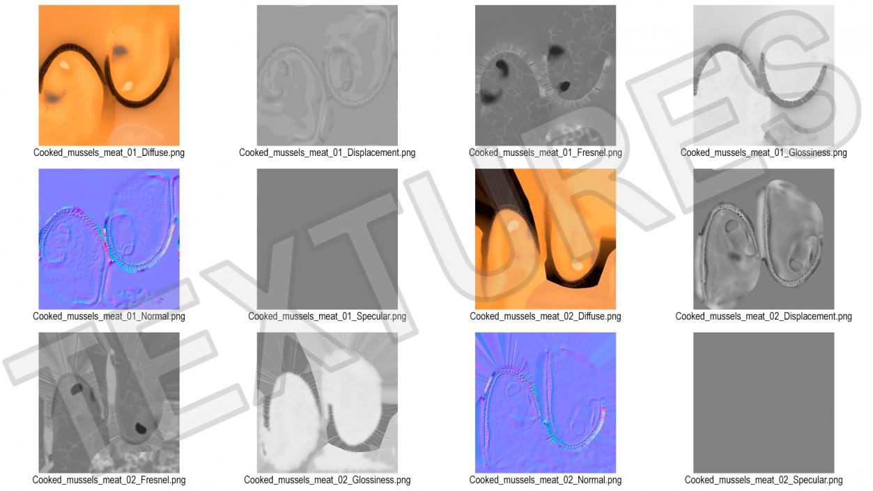 3D model Bunch of Peeled Mussels 2