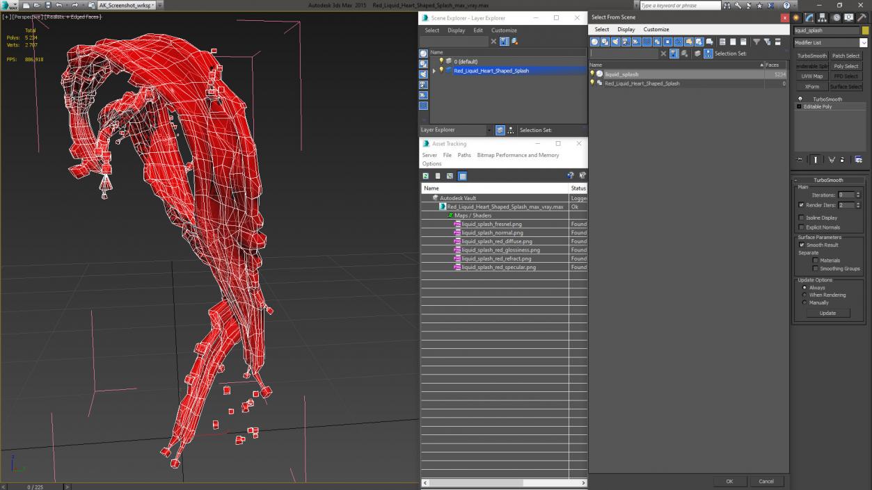 3D model Red Liquid Heart Shaped Splash