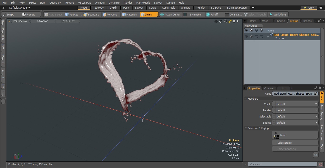 3D model Red Liquid Heart Shaped Splash