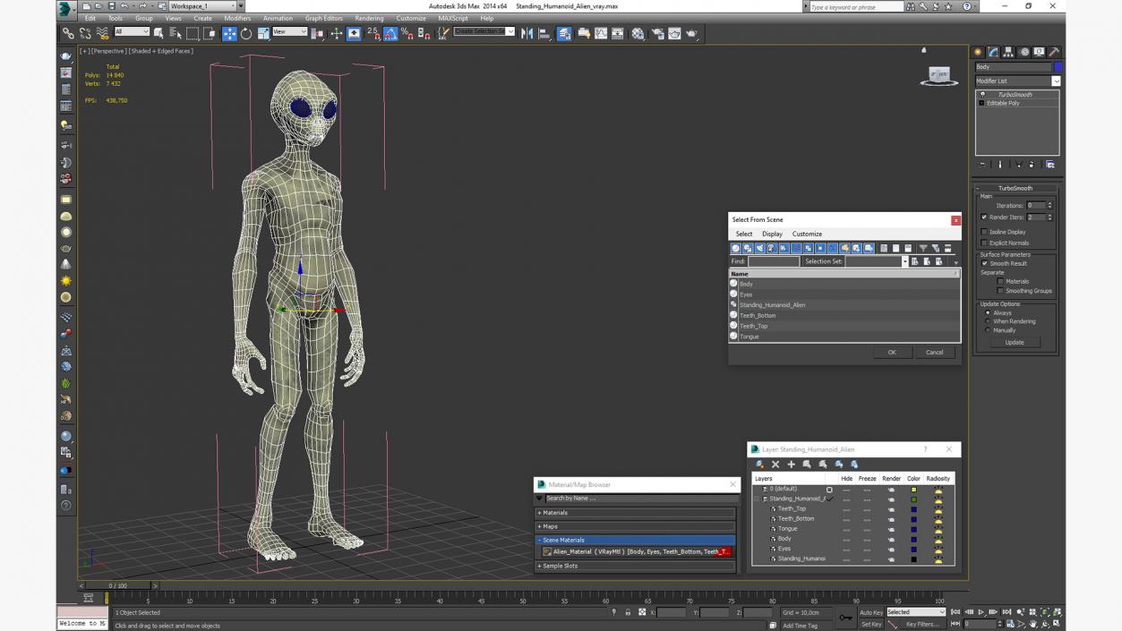 3D Standing Humanoid Alien model