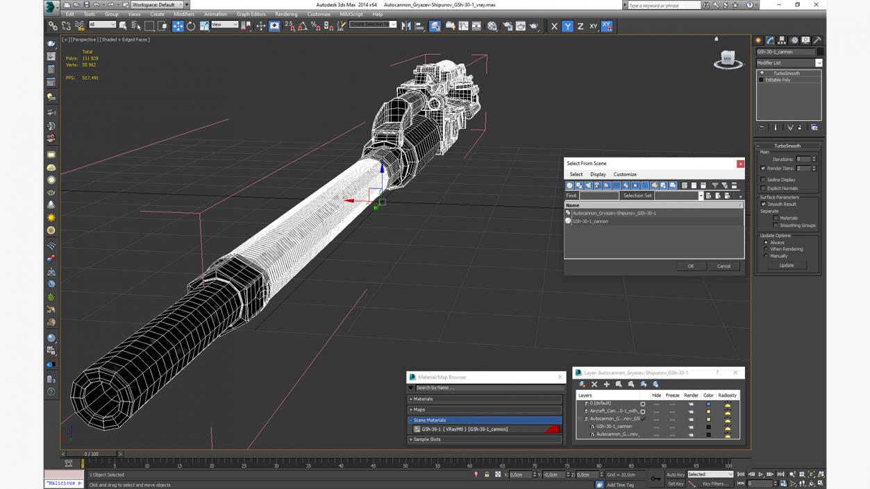 3D Autocannon Gryazev-Shipunov GSh-30-1