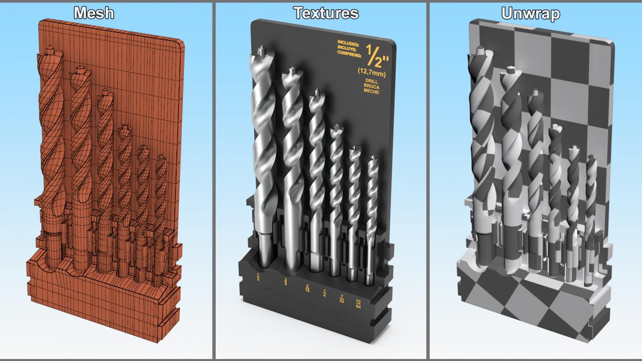 3D model Steel HSS Pilot Point Drill Bit Set