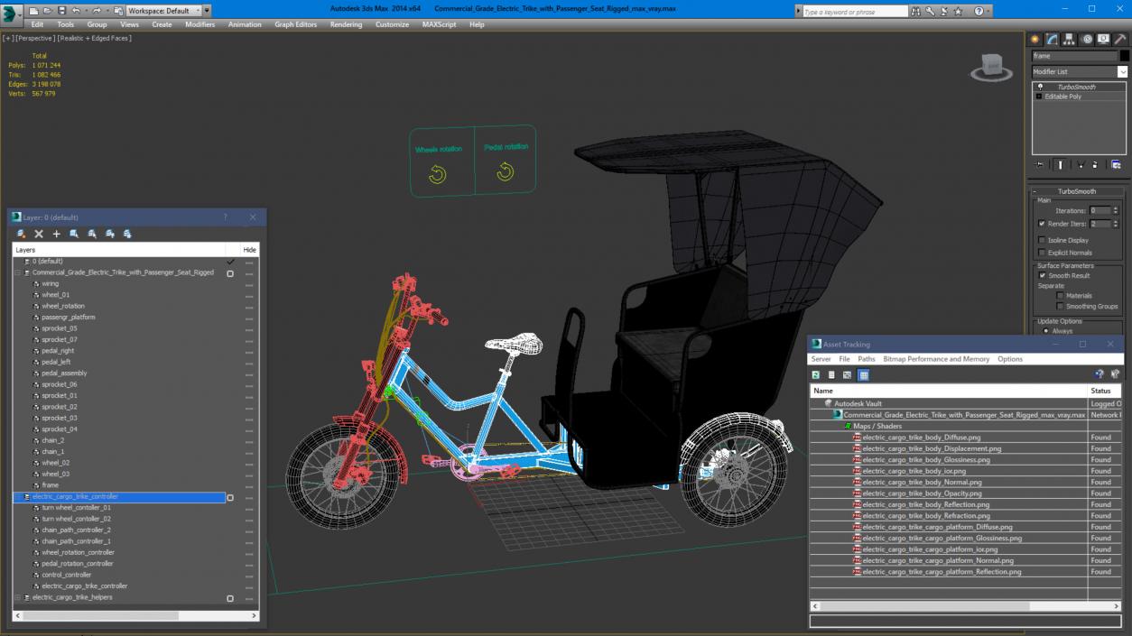 3D Commercial Grade Electric Trike with Passenger Seat