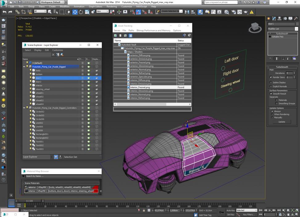 3D model Futuristic Flying Car Purple Rigged