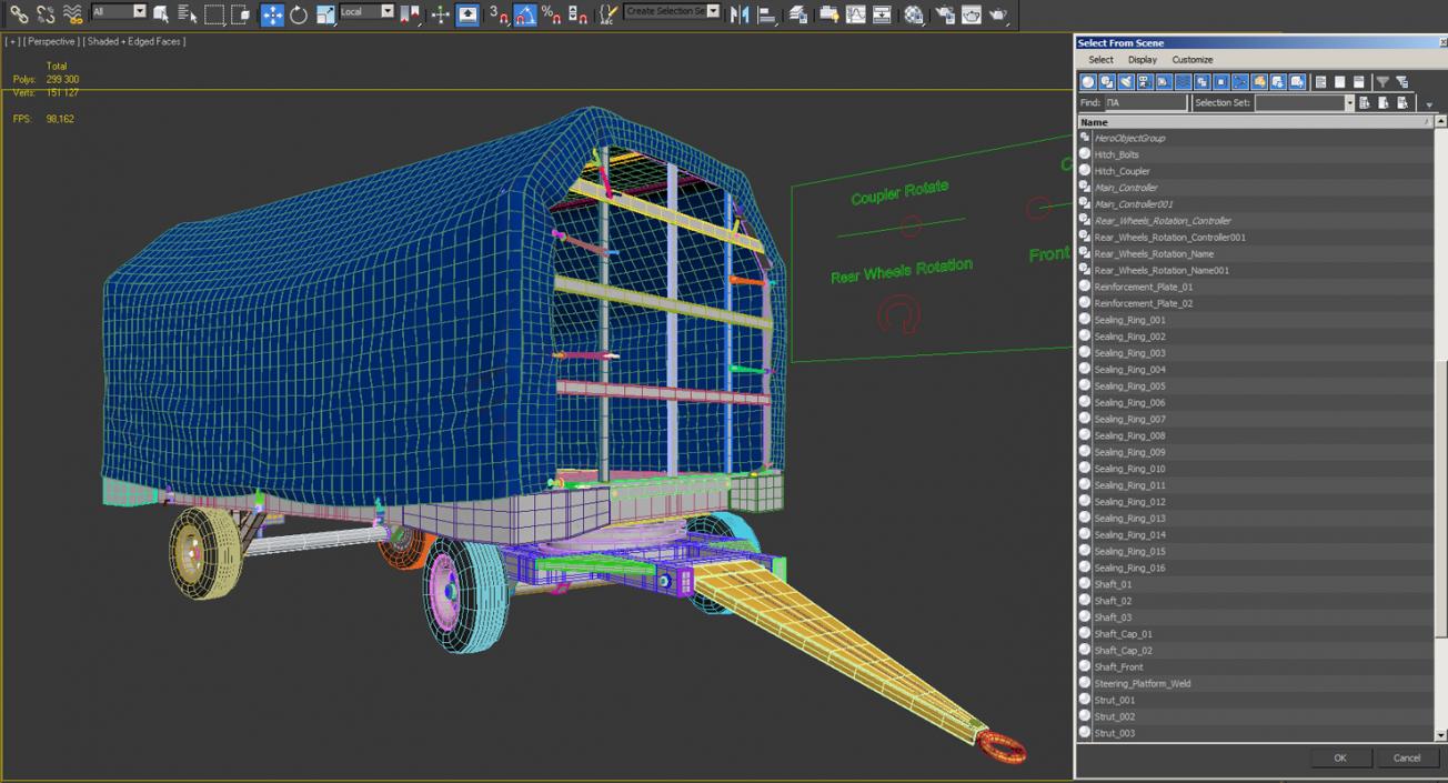 3D Covered Airport Luggage Trailer Rigged model