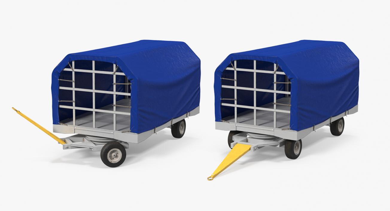 3D Covered Airport Luggage Trailer Rigged model