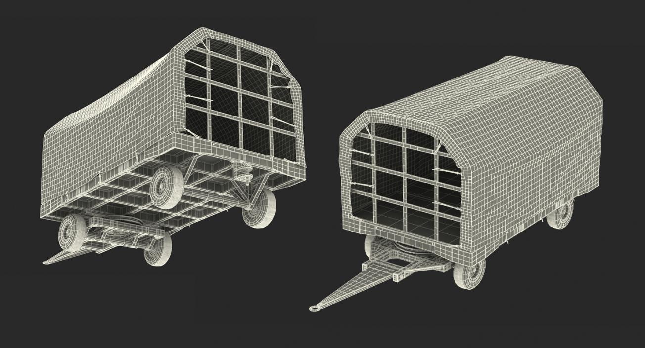 3D Covered Airport Luggage Trailer Rigged model