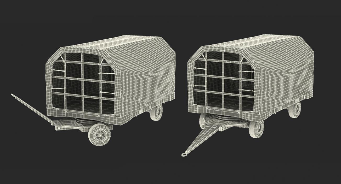 3D Covered Airport Luggage Trailer Rigged model